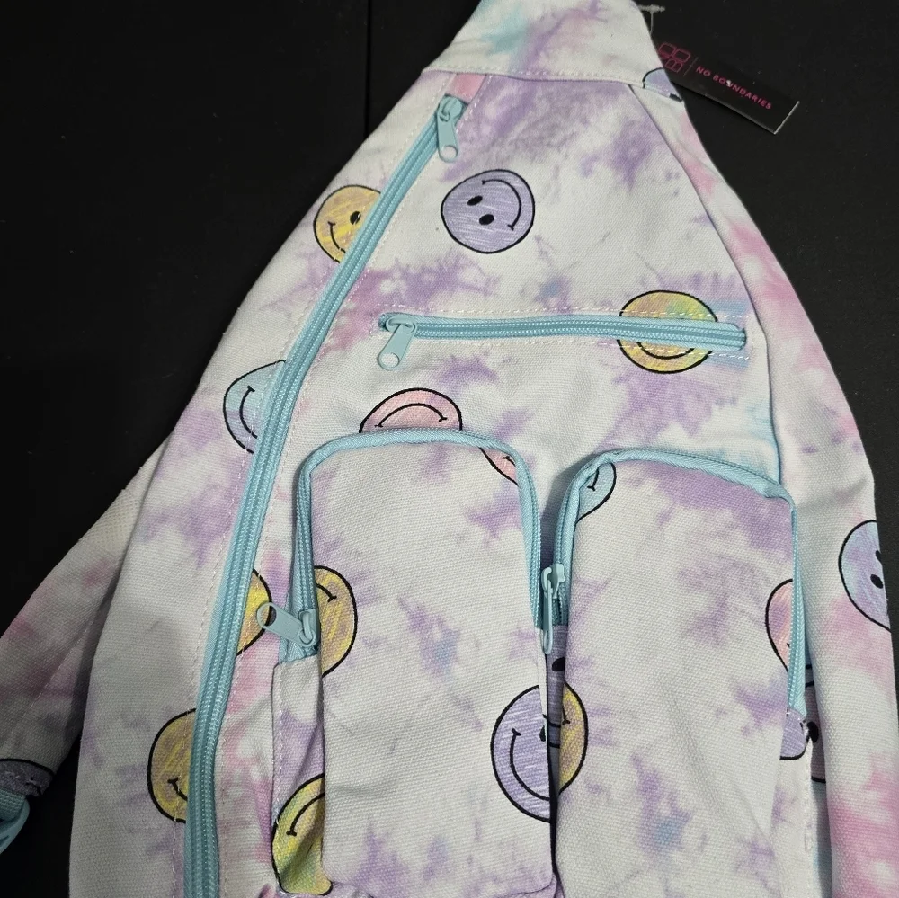 New No Boundaries Smiley Face Tie-Dye Sling Bag